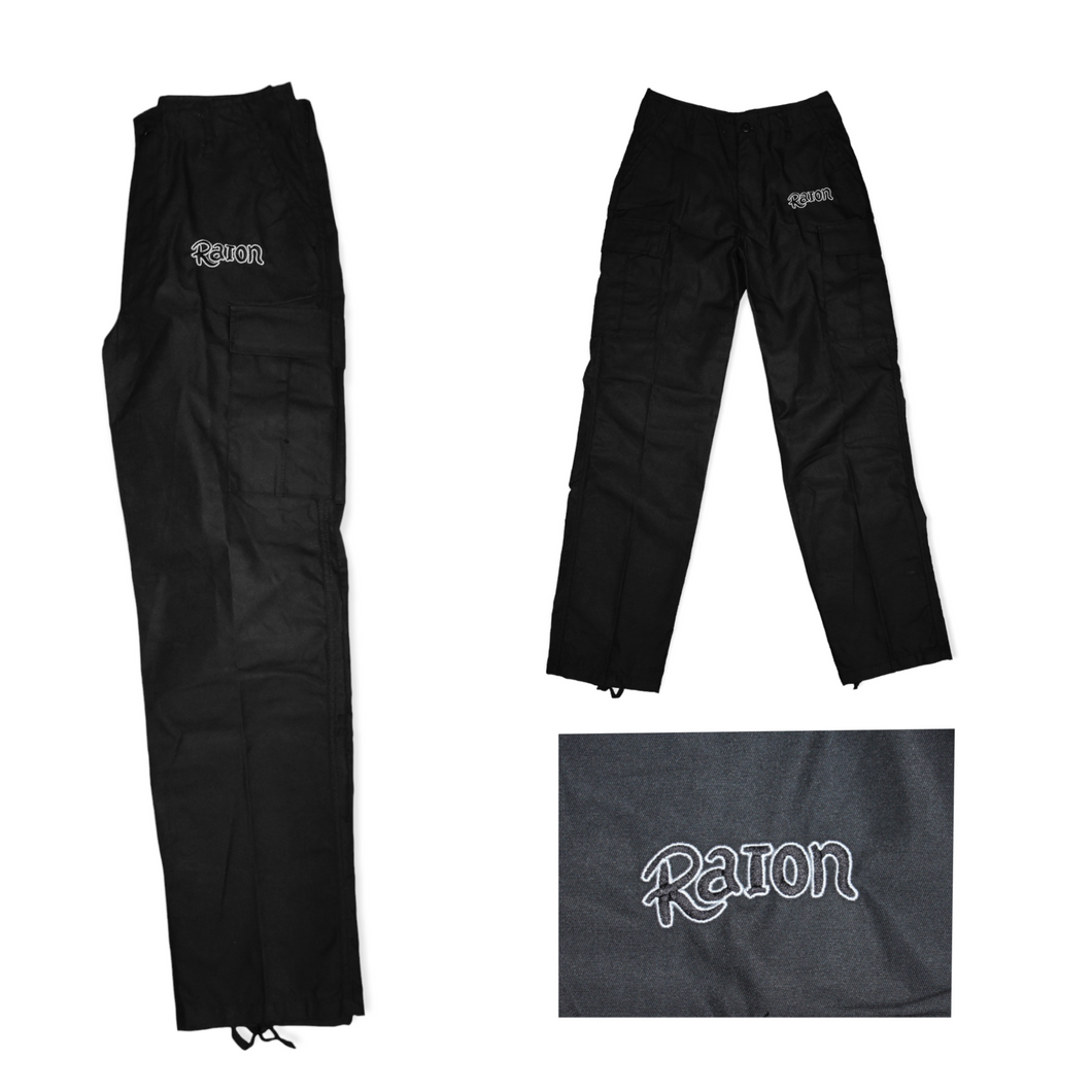RAION 'OG' Cargo Pants Black (Light Grey/Black logo)