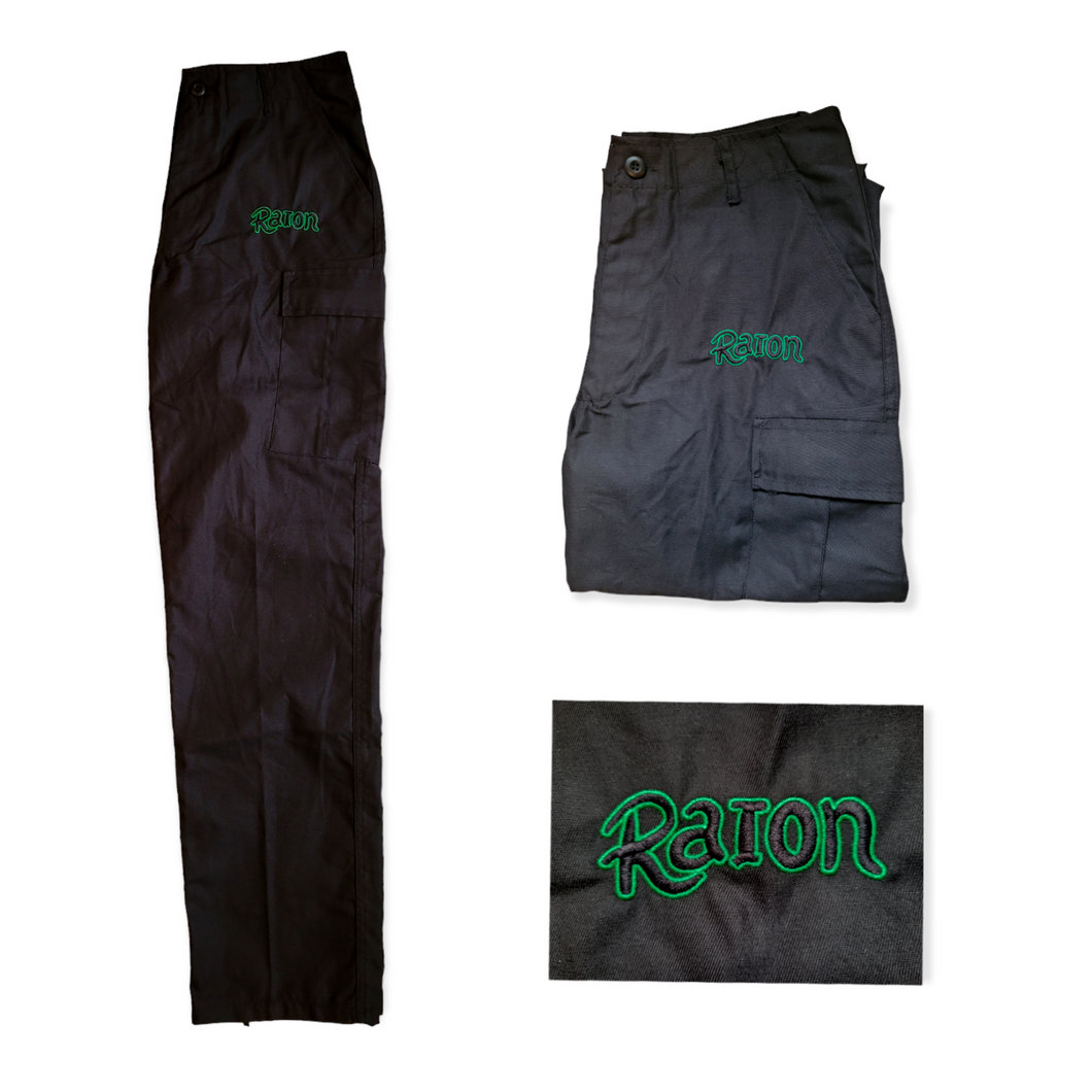 RAION 'OG' Cargo Pants Black (Green/Black logo)